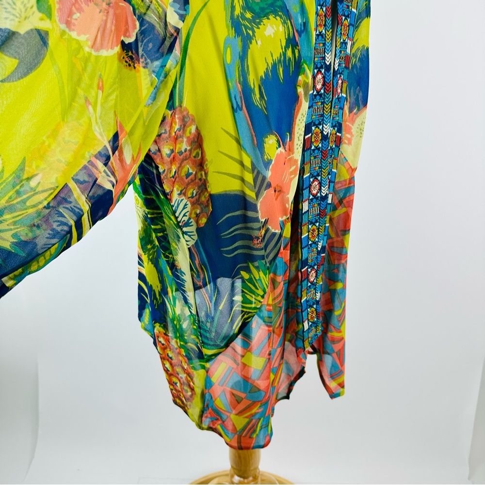 Soft Surroundings Colorful Tropical Curaco Parrot Floral Kimono Size 3X - Picture 9 of 13